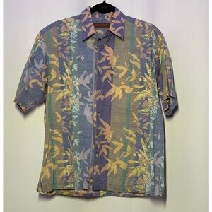 Tori Richard Aloha Hawaiian shirt small leaves green blue